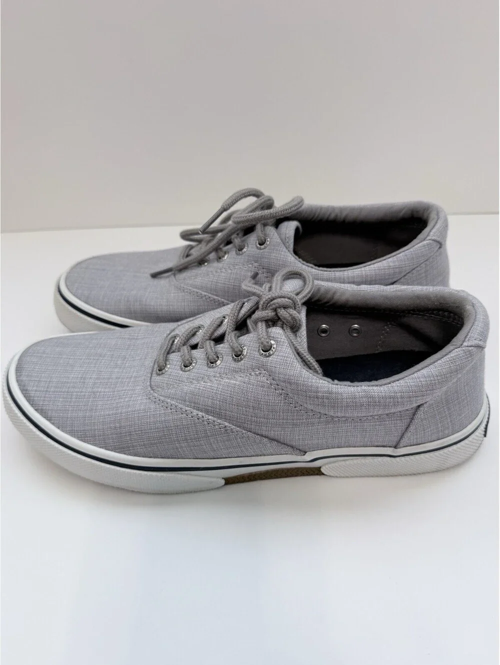 Sperry Top-Sider Men’s 9 Gray Canvas Lace Up Sneakers Memory Foam Casual
